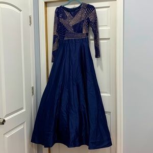 Betsey adams size 4 navy blue satin dress with rose gold detailing
